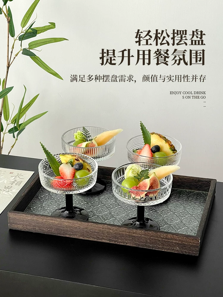Bát đựng đồ ăn nhẹ kiểu Trung Quốc sang trọng, cốc đựng trái cây, ly thủy tinh chạm nổi, cốc tráng miệng sáng tạo, cốc kem, cốc đựng bánh pudding.