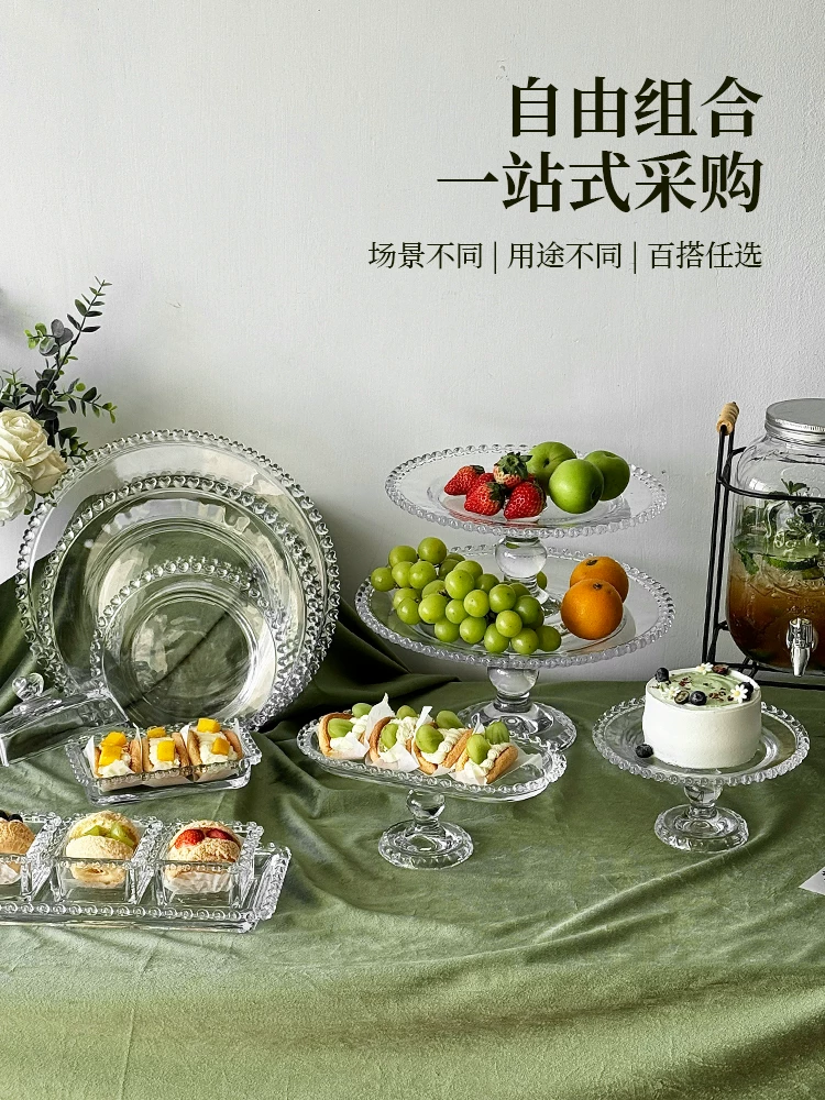 Đĩa thủy tinh hình trái tim trang trí bàn trà, khay trưng bày bánh ngọt cao, đĩa đựng đồ ăn nhẹ buổi chiều
