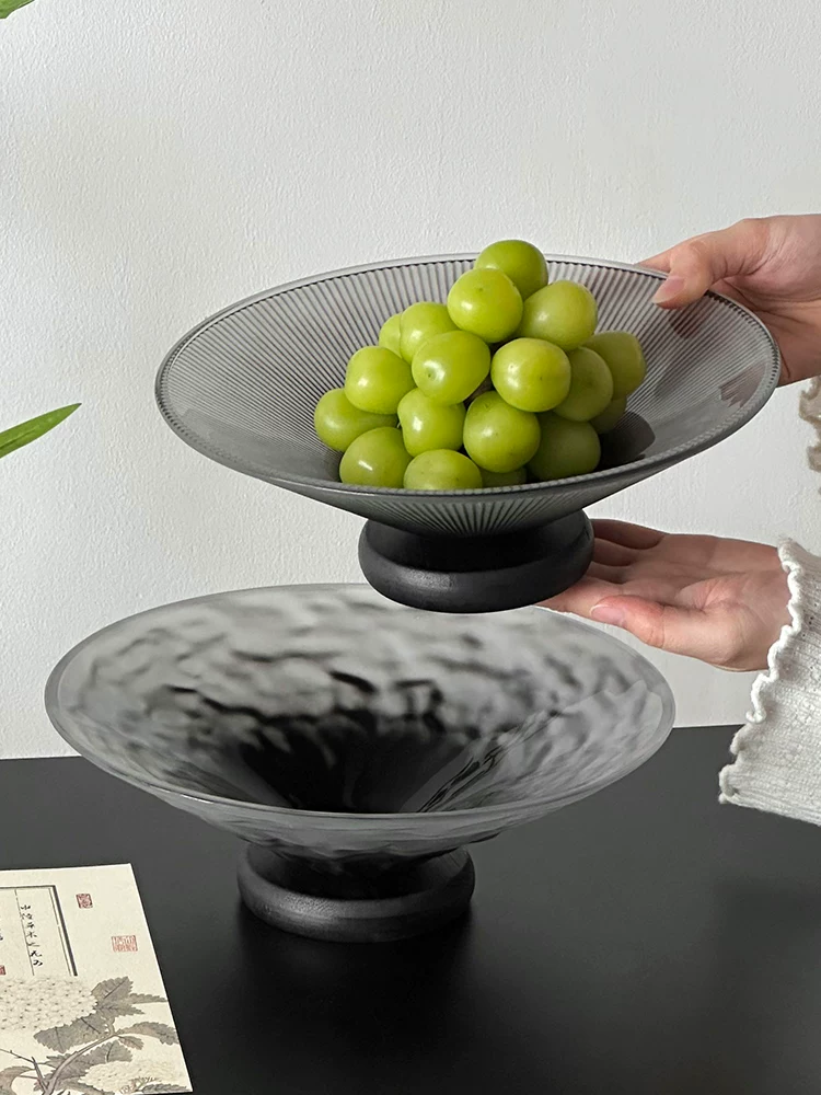 Khay đựng trái cây thủy tinh đen cổ điển, khay bày đồ ăn nhẹ, khay đựng hoa quả khô, kiểu dáng thẩm mỹ cao, phong cách Trung Hoa