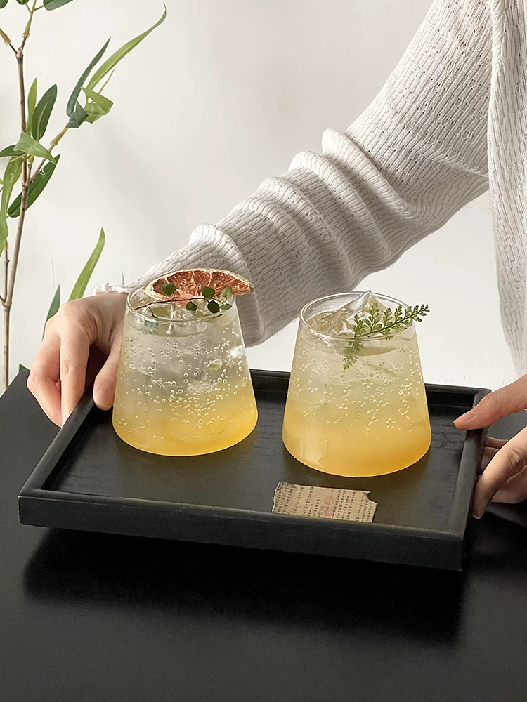Cốc thủy tinh thẩm mỹ cao phong cách Nhật Bản kèm đế lót ly, cốc đáy phẳng, cốc cocktail, cốc cà phê, cốc đồ uống lạnh, cốc nước.