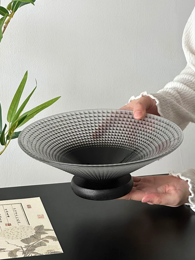 Khay đựng trái cây thủy tinh đen cổ điển, khay bày đồ ăn nhẹ, khay đựng hoa quả khô, kiểu dáng thẩm mỹ cao, phong cách Trung Hoa