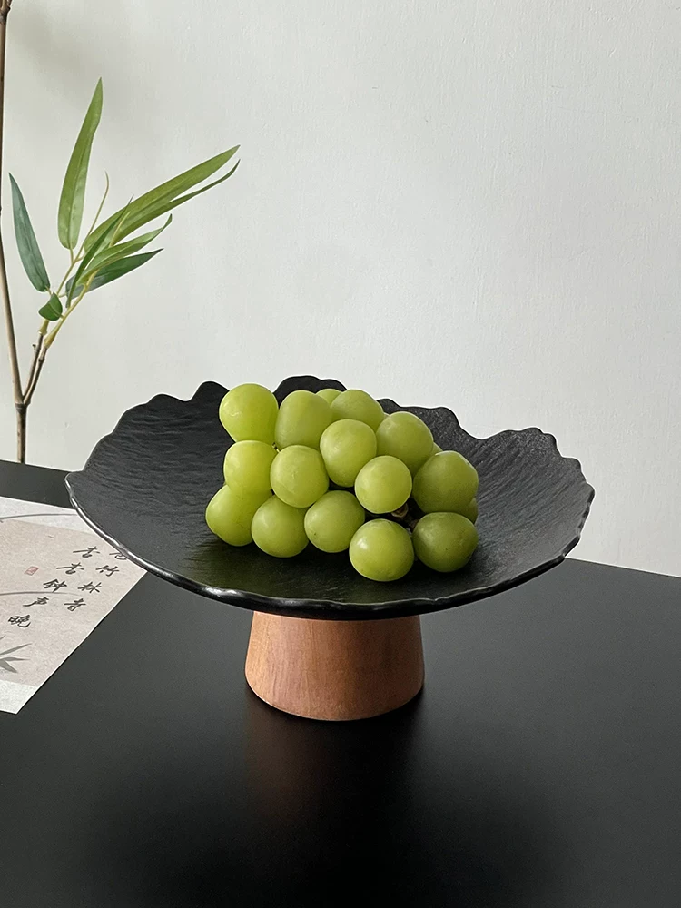 Đĩa đựng trái cây chân cao hình dạng độc đáo, khay trưng bày đồ ăn nhẹ trên bàn cà phê, đĩa tráng miệng bằng gốm sứ cao cấp, khay chân cao bằng gỗ nguyên khối.