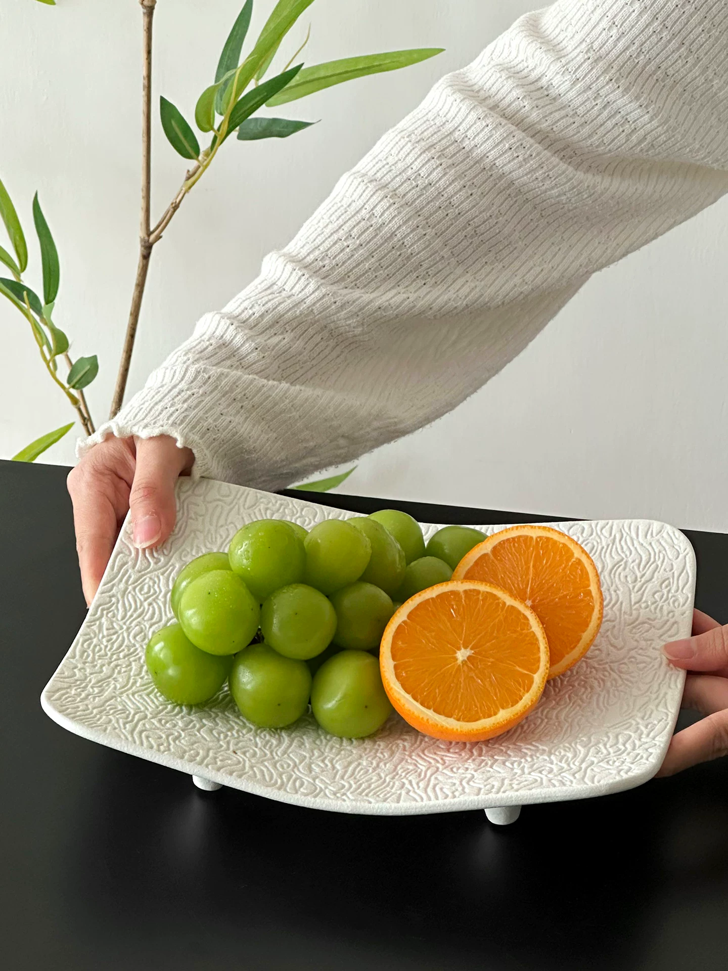 Đĩa trái cây tinh tế kiểu Trung Quốc, đĩa gốm hình chữ nhật, đĩa trái cây để bàn cà phê cao cấp, đĩa đựng đồ ăn nhẹ, đĩa đựng kẹo, đĩa trưng bày.