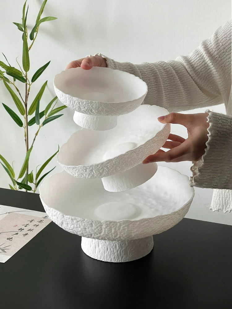Khay đựng đồ ăn nhẹ có chân cao màu trắng, khay đựng đồ tráng miệng bằng kính cao cấp, khay đựng trái cây, khay đựng kẹo, khay đựng trái cây kiểu Trung Quốc.