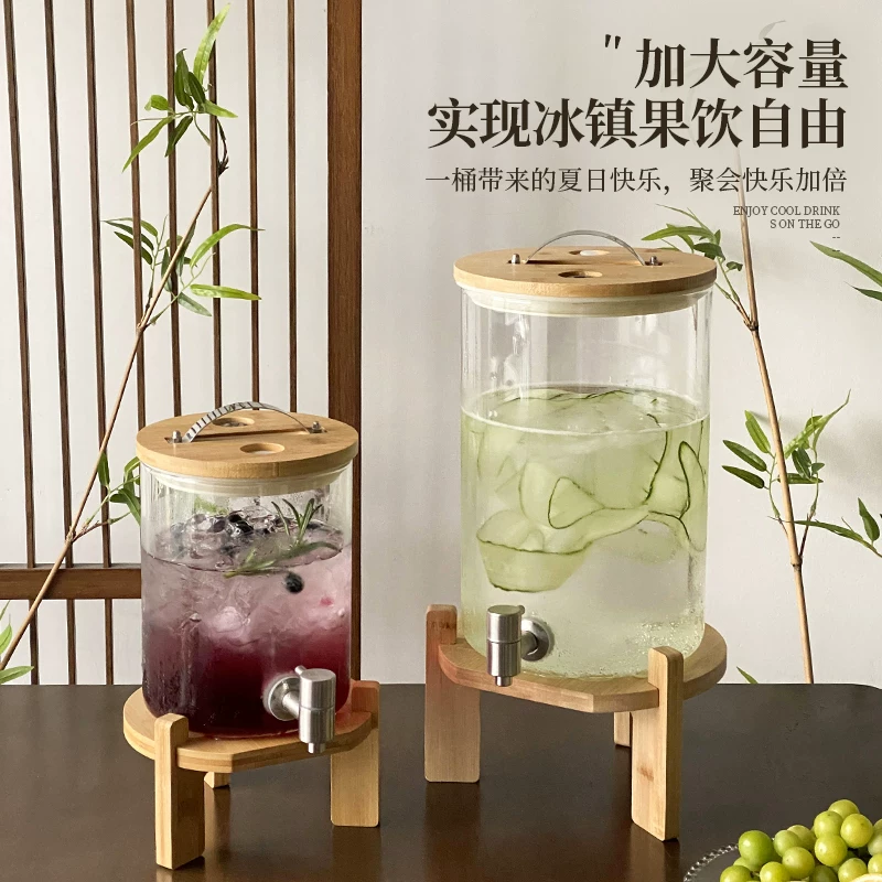 Bình đựng nước lạnh bằng thủy tinh có vòi, bình đựng đồ uống dung tích lớn dày dặn, bình đựng nước ép chịu nhiệt độ cao, bình ủ rượu, bình đựng nước lạnh.