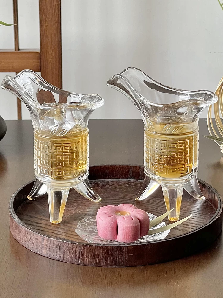 Cốc thủy tinh kiểu Trung Quốc mới dành cho trà ủ lạnh, cốc hoàng gia sáng tạo, cốc ba chân kiểu cổ điển dùng cho trà ủ lạnh.