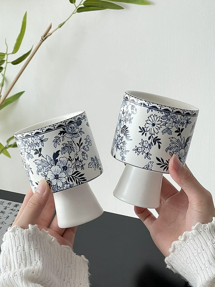 Cốc cà phê cổ điển màu xanh trắng mang cảm giác cao cấp, cốc đã qua sử dụng độc đáo, cốc gốm sứ kiểu Trung Quốc, cốc trà và cốc rượu.