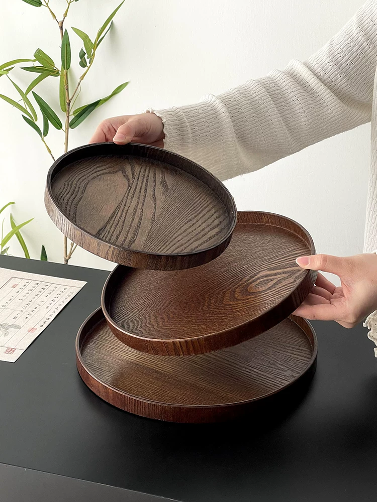 Khay gỗ tròn kiểu Nhật, đĩa ăn kiểu Nhật, khay trà gỗ gia dụng, khay đựng cốc, đĩa bánh