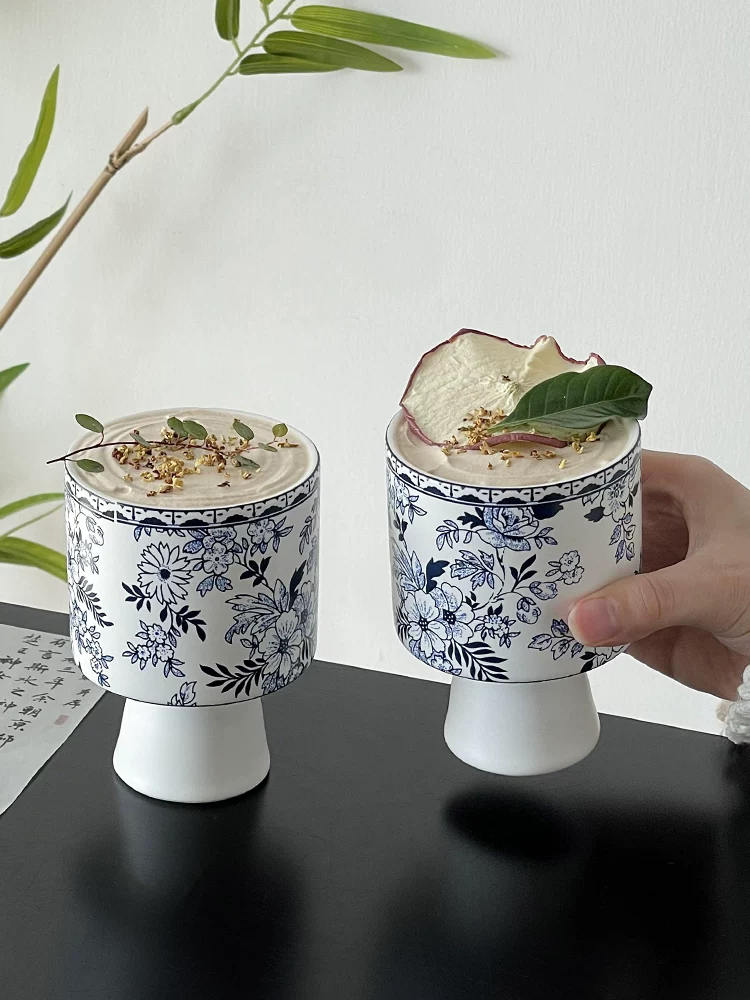Cốc cà phê cổ điển màu xanh trắng mang cảm giác cao cấp, cốc đã qua sử dụng độc đáo, cốc gốm sứ kiểu Trung Quốc, cốc trà và cốc rượu.