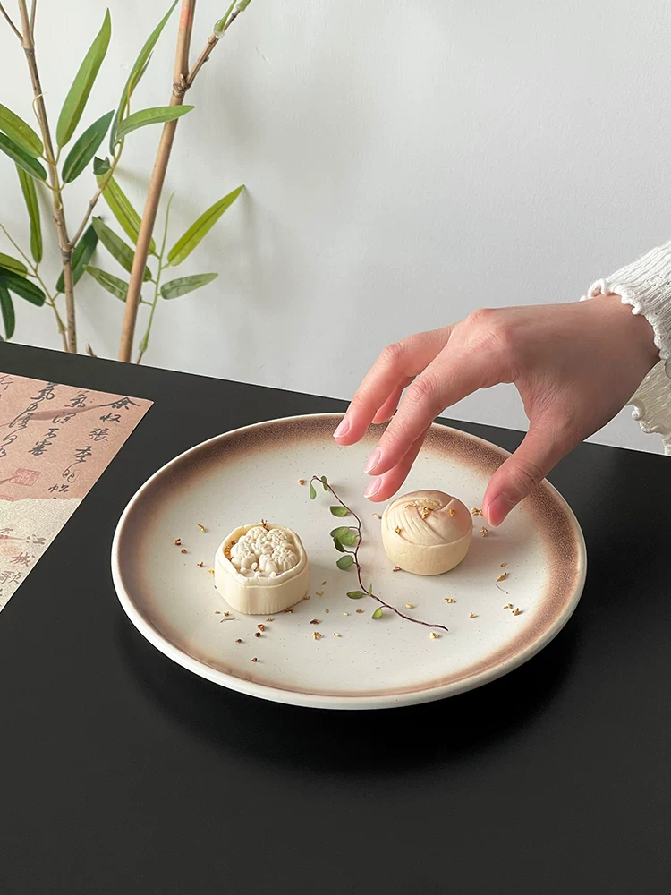 Đĩa sứ sáng tạo đã qua sử dụng, đĩa tráng miệng, đĩa ăn nhẹ kiểu Trung Quốc, đĩa ăn nhẹ trà chiều tinh tế, đĩa trái cây, đĩa sứ, đồ dùng trên bàn ăn.