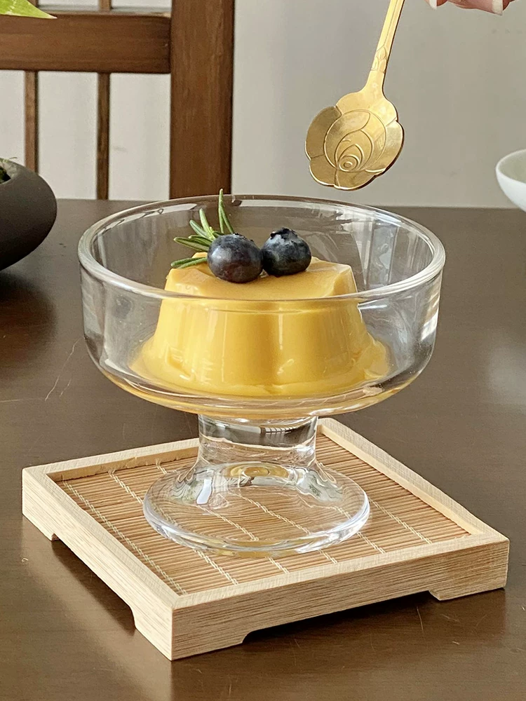 Cốc sữa chua yến mạch tinh tế, bát tráng miệng cao dùng trong gia đình, cốc kem, bát đựng nước đường, bình thủy tinh màu tro, cốc đựng bánh pudding.