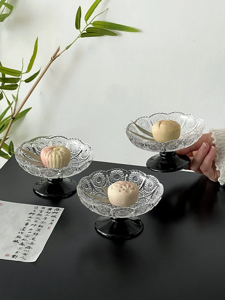 Đĩa hoa hướng dương kiểu Trung Quốc, đĩa trái cây cổ điển, đĩa thủy tinh, đĩa tráng miệng trà chiều, đĩa ăn nhẹ, đĩa ăn nhẹ trà.