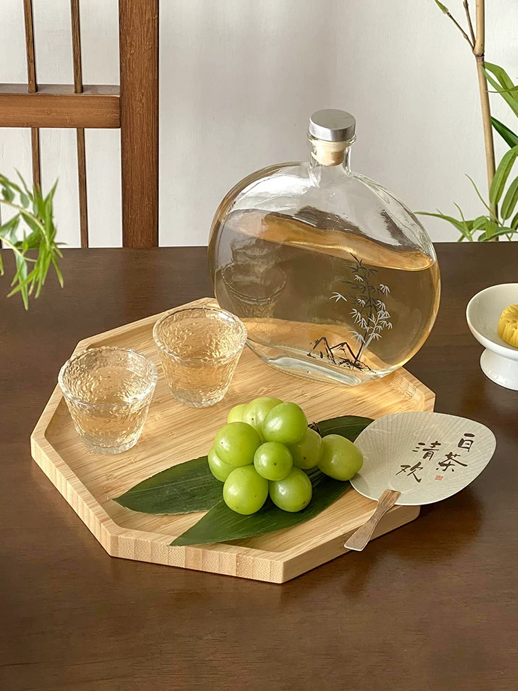 Khay gỗ kiểu Nhật cổ điển, khay trà hình bát giác, khay cà phê, khay đựng trái cây, khay ăn sáng, đĩa gỗ, khay ăn uống thương mại.