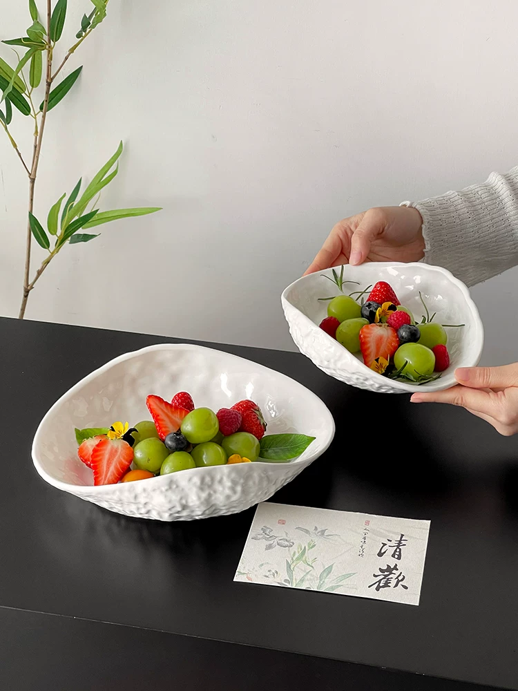 Đĩa gốm hình vỏ sò thiết kế sáng tạo, đĩa màu trơn tinh tế dùng cho trà chiều, đĩa trái cây, đĩa tráng miệng, đĩa hình bầu dục, bộ đồ ăn.
