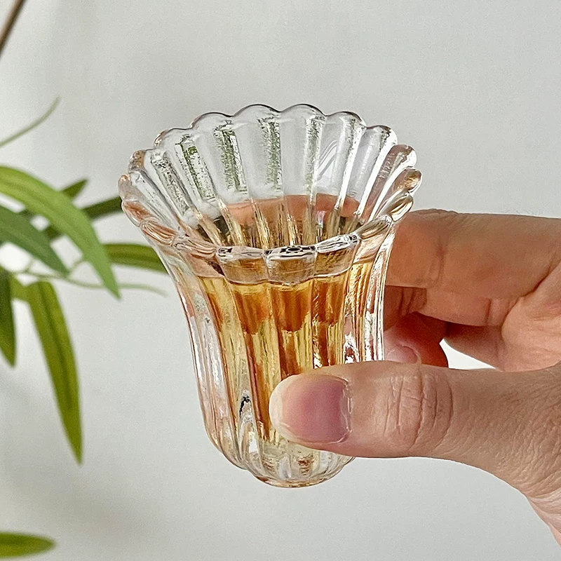 Cốc trà cánh hoa cúc kiểu Trung Quốc, cốc thủy tinh dày, cốc trà nhỏ, cốc nếm trà cá nhân, cốc trà quán, bộ trà Kung Fu, cốc chủ nhân.