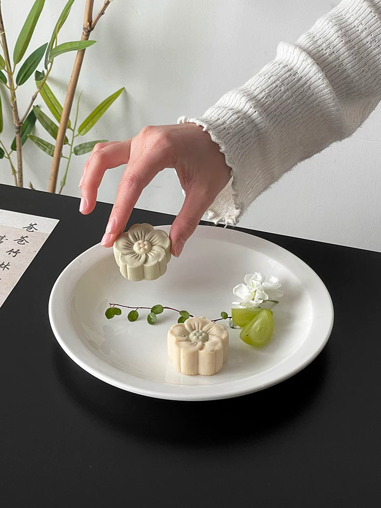Đĩa sứ trắng đơn giản kiểu Trung Quốc, đĩa bánh cao cấp, đĩa ăn nhẹ trà chiều, đĩa tráng miệng, đĩa trái cây, đĩa đựng đồ ăn nhẹ.