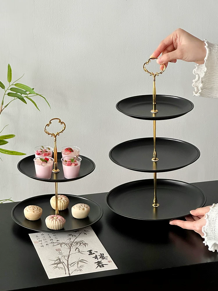 Đĩa thép không gỉ nhiều lớp màu đen, đĩa bánh tráng miệng, đĩa trái cây trà chiều, đĩa ăn nhẹ trà chiều tinh tế, đĩa đựng kẹo bánh
