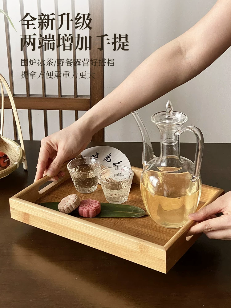 Khay gỗ tre kiểu Nhật hình chữ nhật khay trà khay ăn khay trà quán cà phê khay đựng đồ tráng miệng khay đựng đồ ăn nhẹ