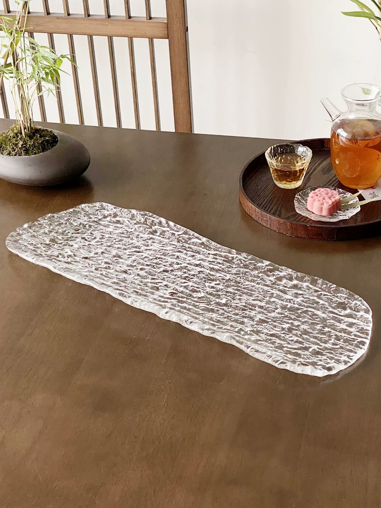 Khay trà thủy tinh kiểu Trung Quốc mới với họa tiết cây dài, khay đựng tráng miệng và trái cây, đĩa bánh ngọt trà chiều truyền thống, bộ đồ ăn lấy cảm hứng từ Thiền.