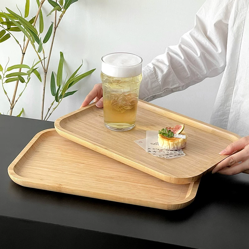 Khay tre kiểu Nhật, hình chữ nhật, có giá trị thẩm mỹ cao, khay trà, đĩa trái cây, khay đựng đồ ăn nhẹ, khay đựng món tráng miệng.