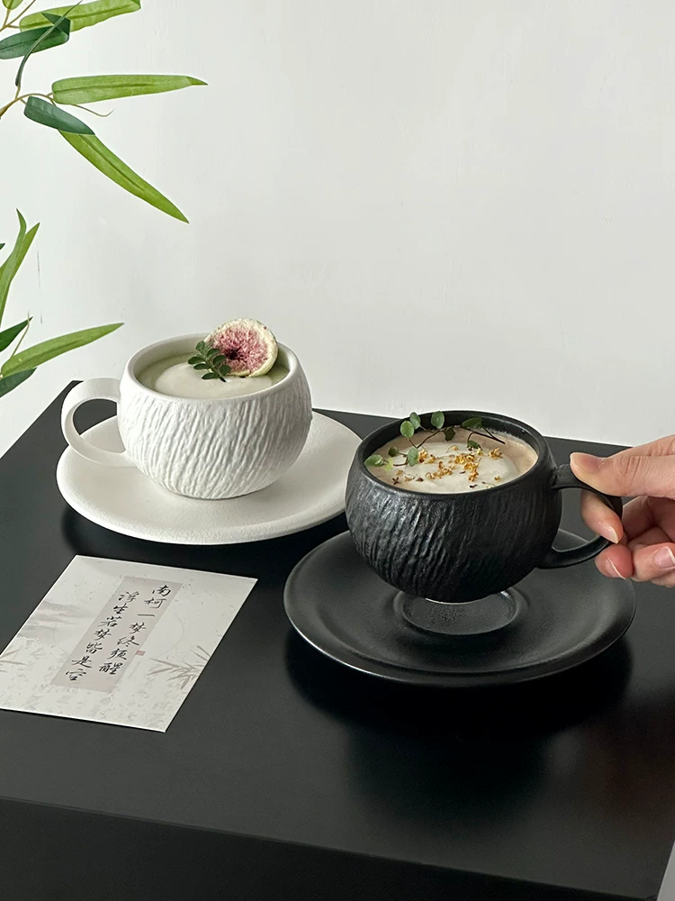 Bộ cốc và đĩa sứ họa tiết đá sáng tạo, cốc cà phê hình quả trứng, bộ đồ ăn trà chiều tinh tế, cốc nghệ thuật latte, cốc latte, cốc nước.