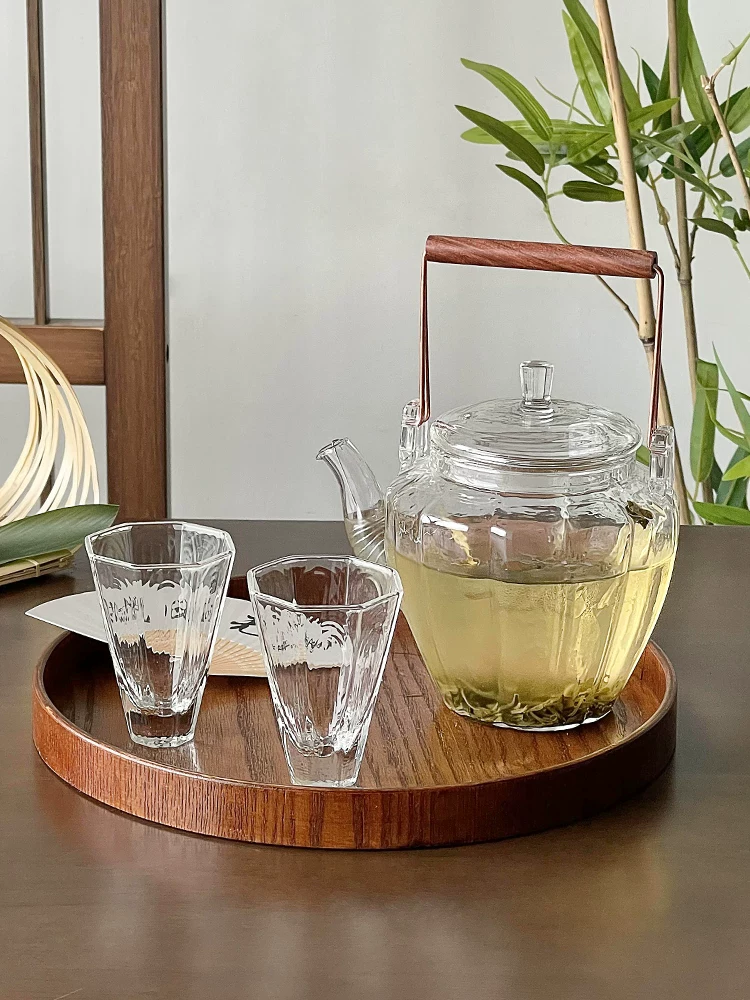 Ấm trà kiểu Nhật có tay cầm, bộ ấm trà thủy tinh chịu nhiệt cao, tách trà trong suốt gia dụng, bộ trà chiều.