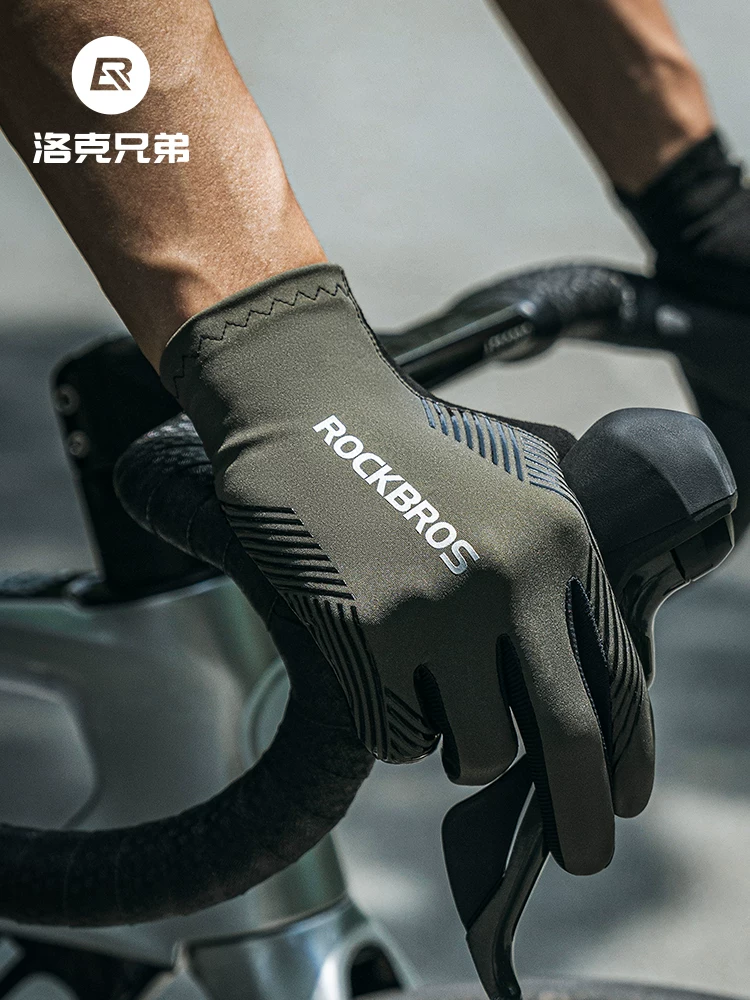 Găng tay đi xe đạp Rock Brothers Găng tay đi xe đạp đường trường đầy đủ ngón tay dài màn hình cảm ứng mỏng thoáng khí unisex mùa xuân và mùa hè