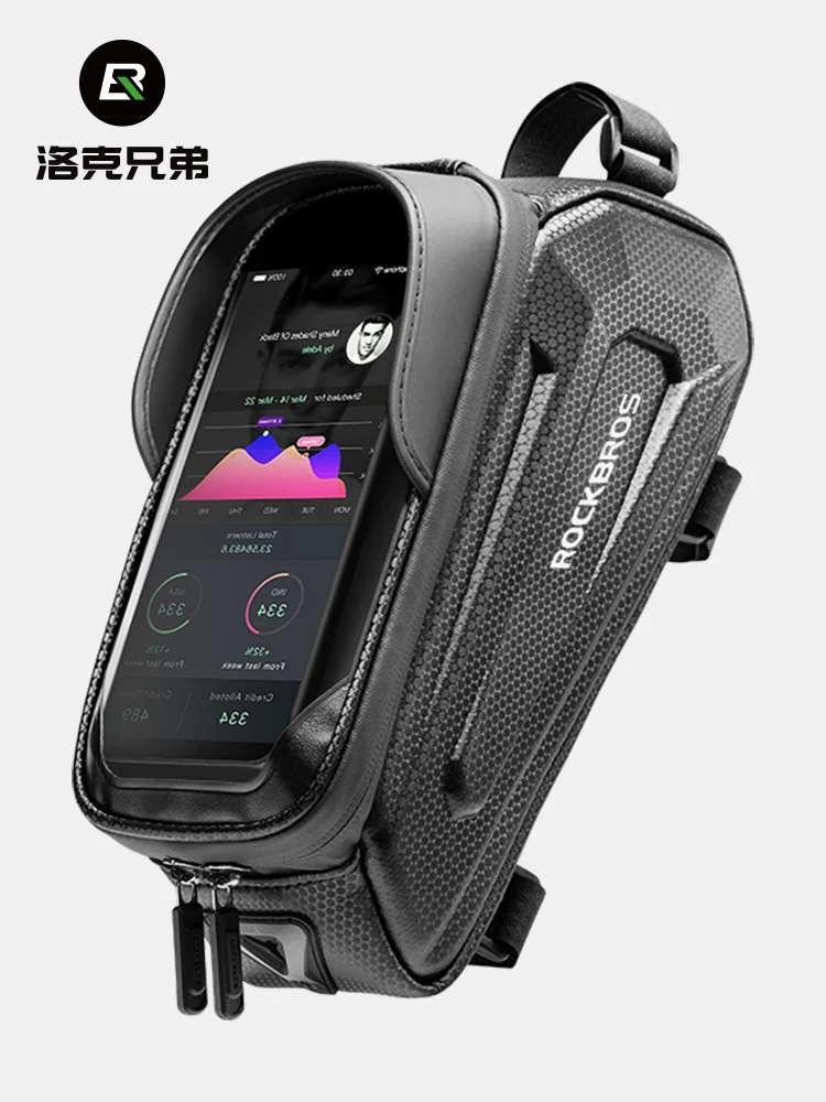 Túi xe đạp Rock Brothers, túi khung xe phía trước, vỏ cứng, túi ống trên phía trước, túi đựng điện thoại, phụ kiện đi xe đạp leo núi và đường trường