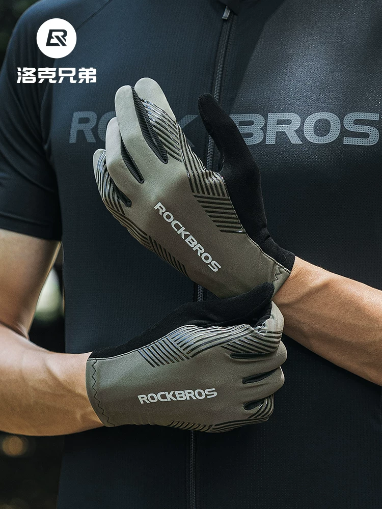 Găng tay đi xe đạp Rock Brothers Găng tay đi xe đạp đường trường đầy đủ ngón tay dài màn hình cảm ứng mỏng thoáng khí unisex mùa xuân và mùa hè