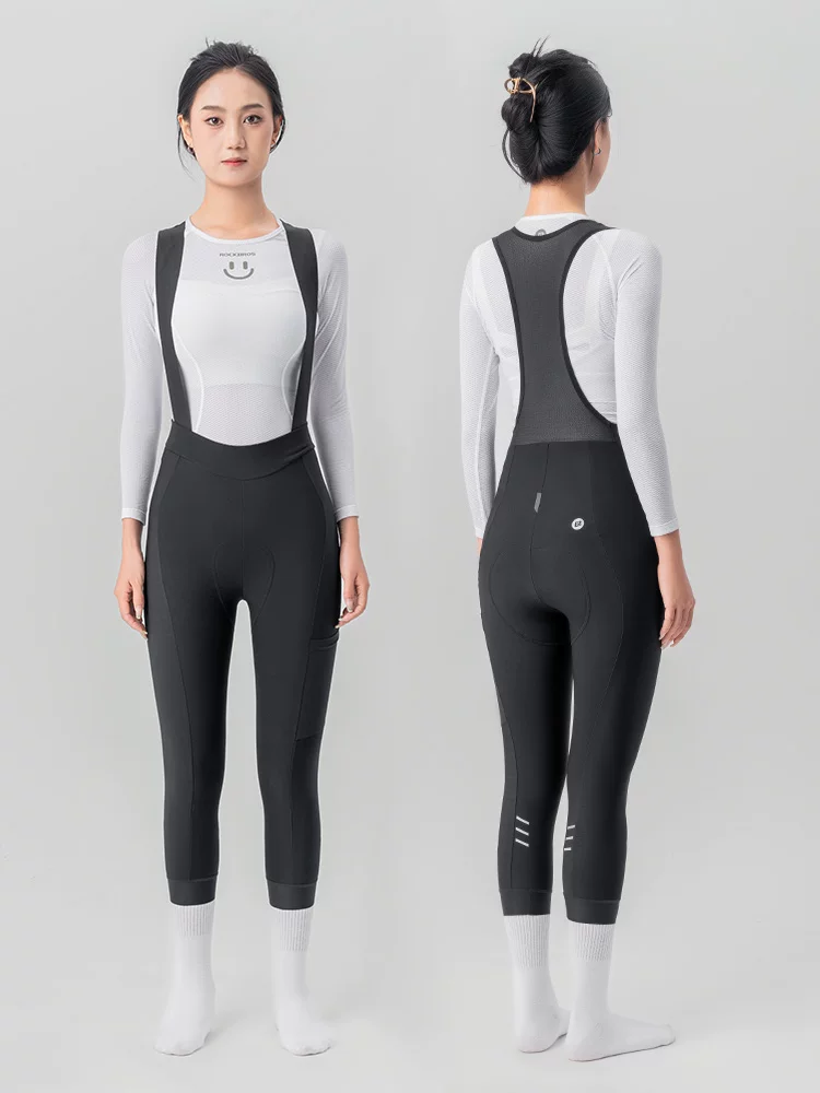 Quần capri đi xe đạp Rock Brothers dành cho nữ, chất liệu lông cừu, mùa thu đông, dành cho xe đạp đường trường, giữ ấm, chống gió, có dây đeo