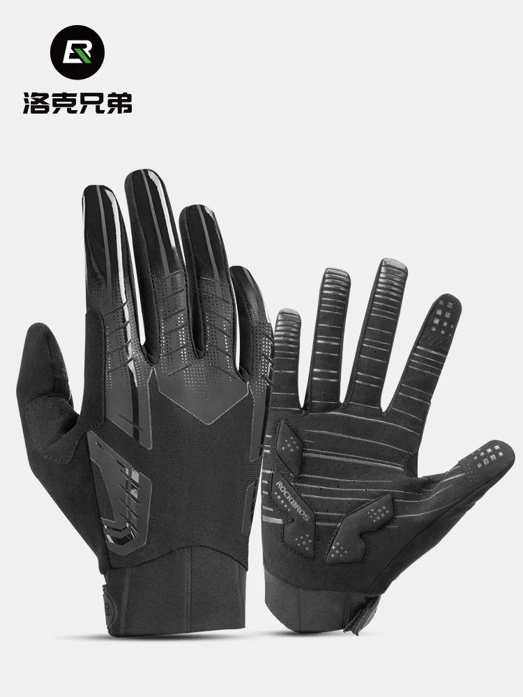 Găng tay đi xe đạp Rock Brothers Găng tay đầy đủ ngón tay mùa xuân và mùa thu Xe đạp leo núi đường dài Ngón tay dài thoáng khí Thiết bị đi xe đạp