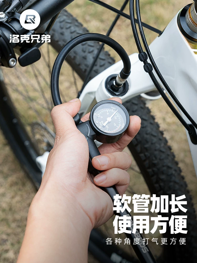 Máy bơm xe đạp Rock Brothers di động, áp suất cao, dành cho xe đạp leo núi, xe đạp đường trường, bơm phuộc trước, có đồng hồ đo áp suất, dùng cho gia đình