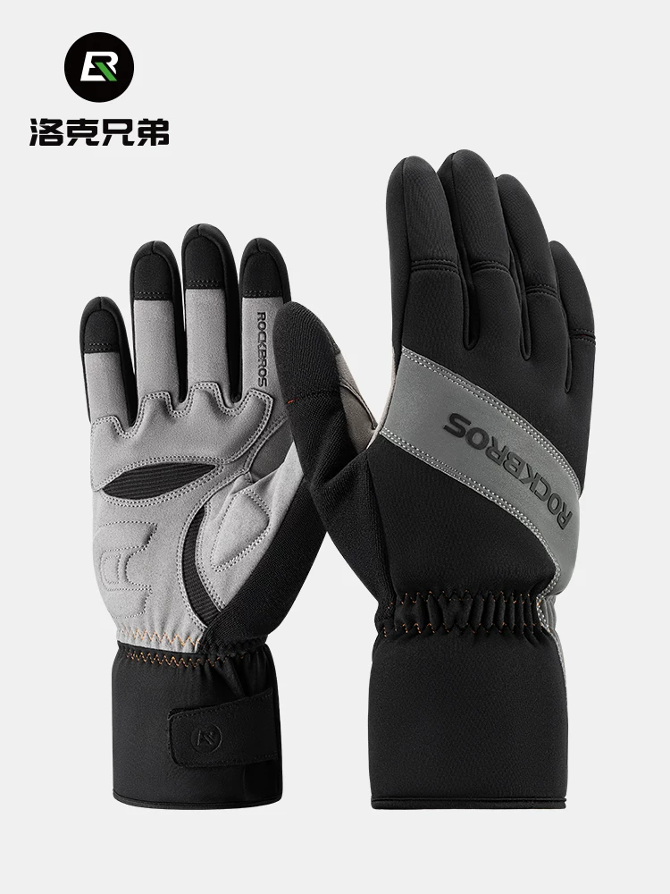 Găng tay đi xe đạp Rock Brothers, ấm áp và dày dặn, dành cho xe đạp đường trường, xe đạp leo núi và xe máy, ngón tay dài, chống gió, unisex, mùa đông.