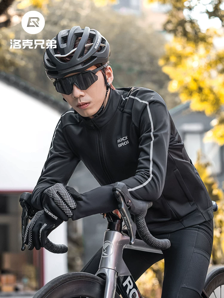 Áo thể thao đạp xe Rock Brothers dành cho nam, chất liệu lông cừu chống gió, ấm áp, dài tay, dành cho xe đạp leo núi, đường trường, mùa thu đông