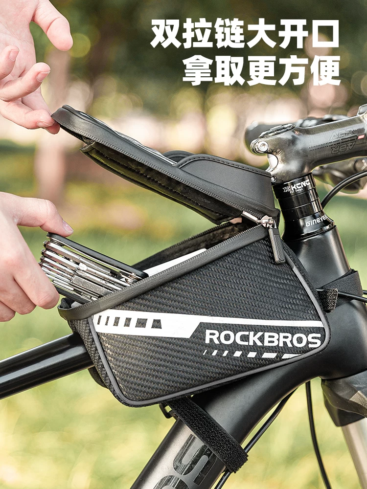 Túi xe đạp Rock Brothers, túi khung xe phía trước, túi ống trên, túi yên xe đạp leo núi, xe đạp đường trường, túi đựng điện thoại cảm ứng, đồ dùng đạp xe