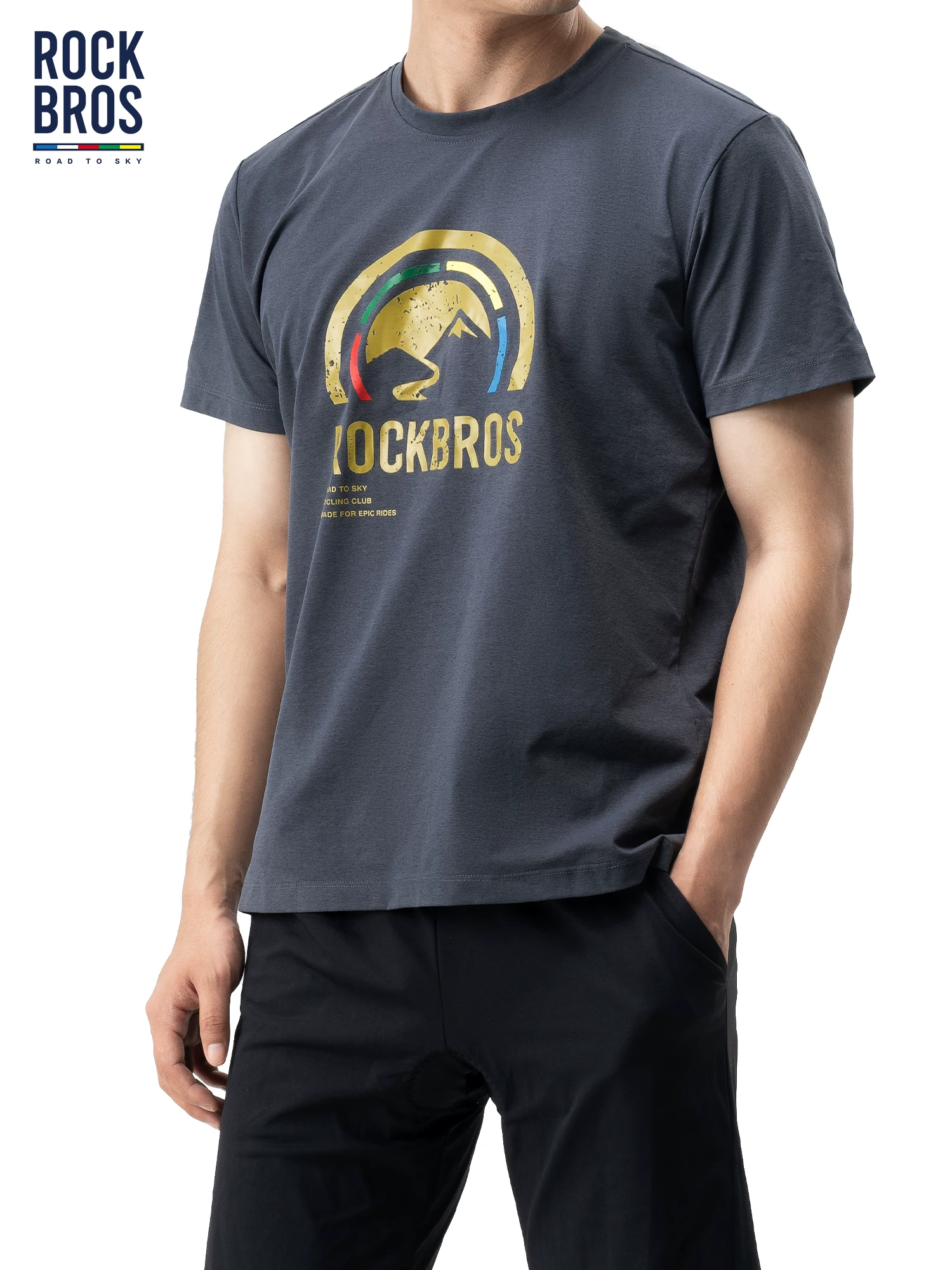 Áo thun thể thao Rock Brothers Sky Road thoáng khí, nhanh khô, mát mẻ, tay ngắn, unisex, áo thun văn hóa đạp xe