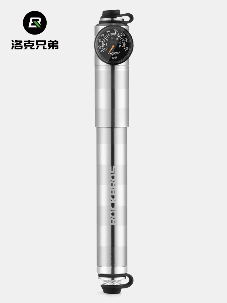 Máy bơm không khí cầm tay Rock Brothers, đồng hồ đo áp suất cao, xe đạp leo núi, xe đạp đường trường, xe đạp điện, dụng cụ bơm bóng rổ