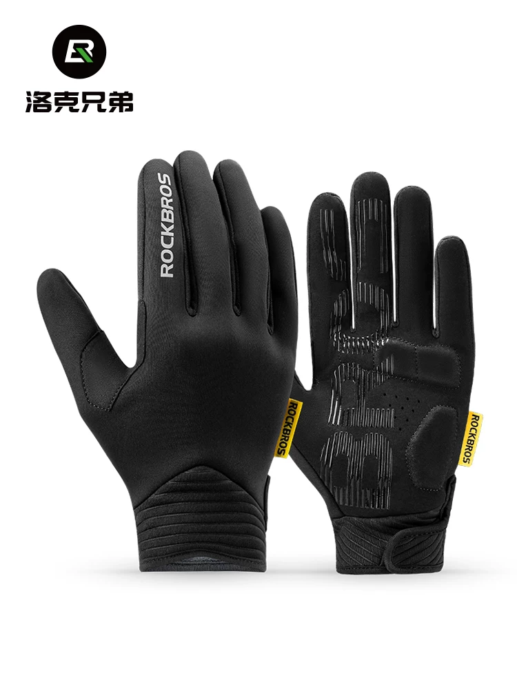 Găng tay đi xe đạp Rock Brothers đầy đủ ngón tay chống gió ấm áp xe đạp đường núi dài ngón tay dành cho nam mùa thu đông màn hình cảm ứng