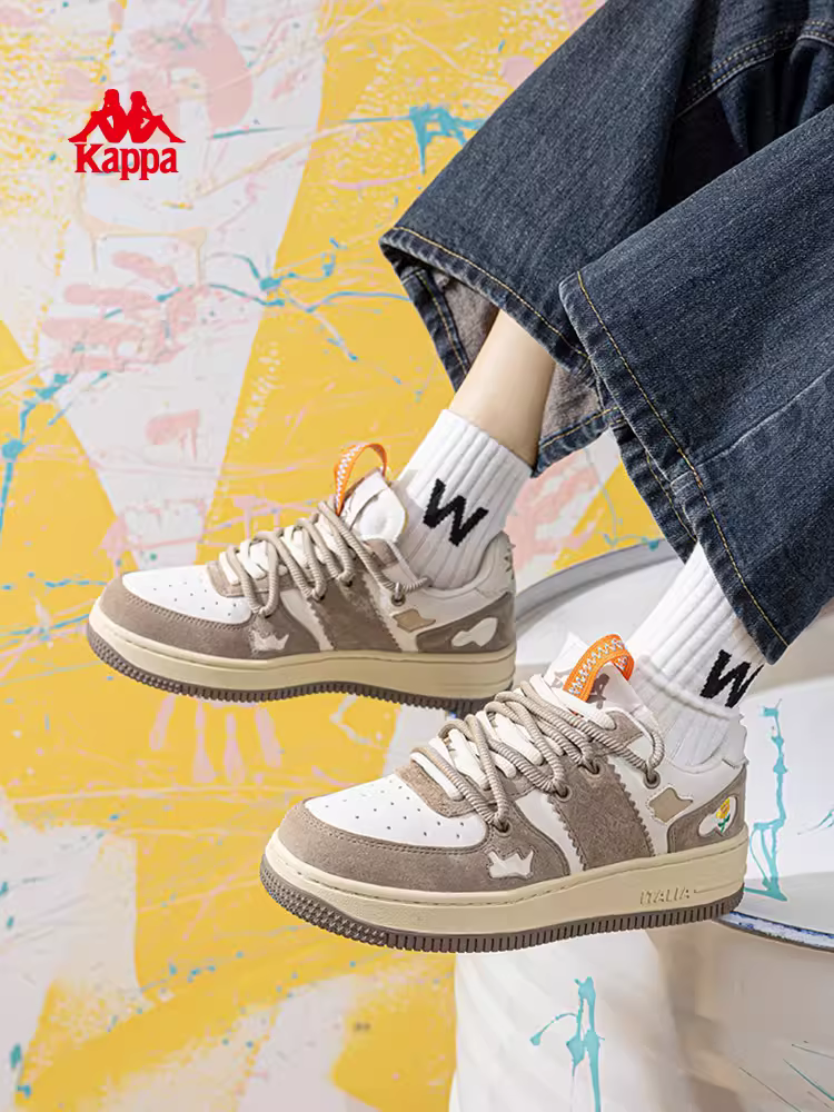 Giày thể thao nữ Kappa màu trắng mùa đông 2025 kiểu dáng cổ thấp cổ điển, giày thể thao thường ngày phổ biến, đế dày