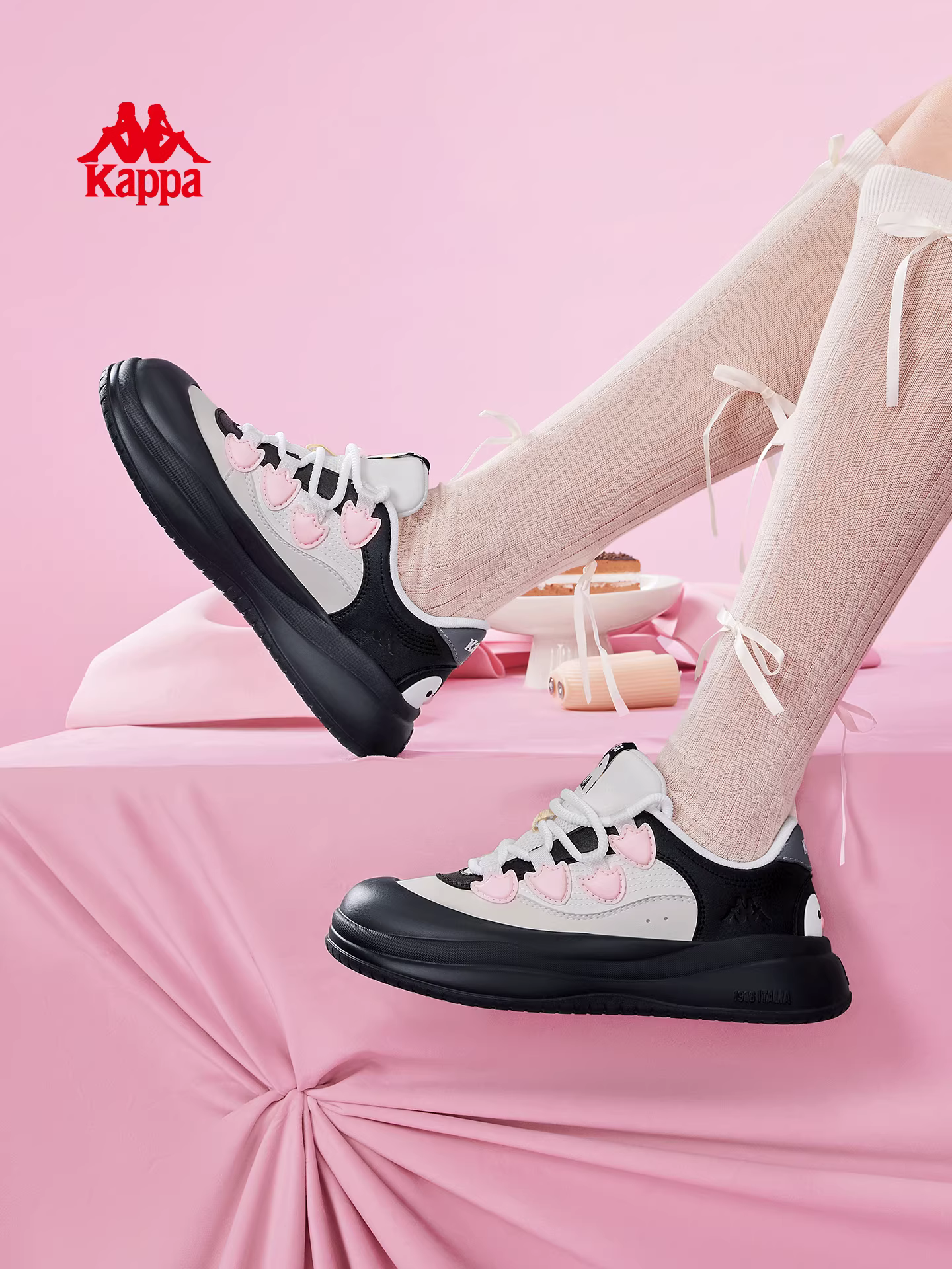 Giày thể thao đế dày Kappa penguin dành cho nữ, kiểu mới mùa đông 2025, giày trắng đa năng đế mềm, giày lười tăng chiều cao.