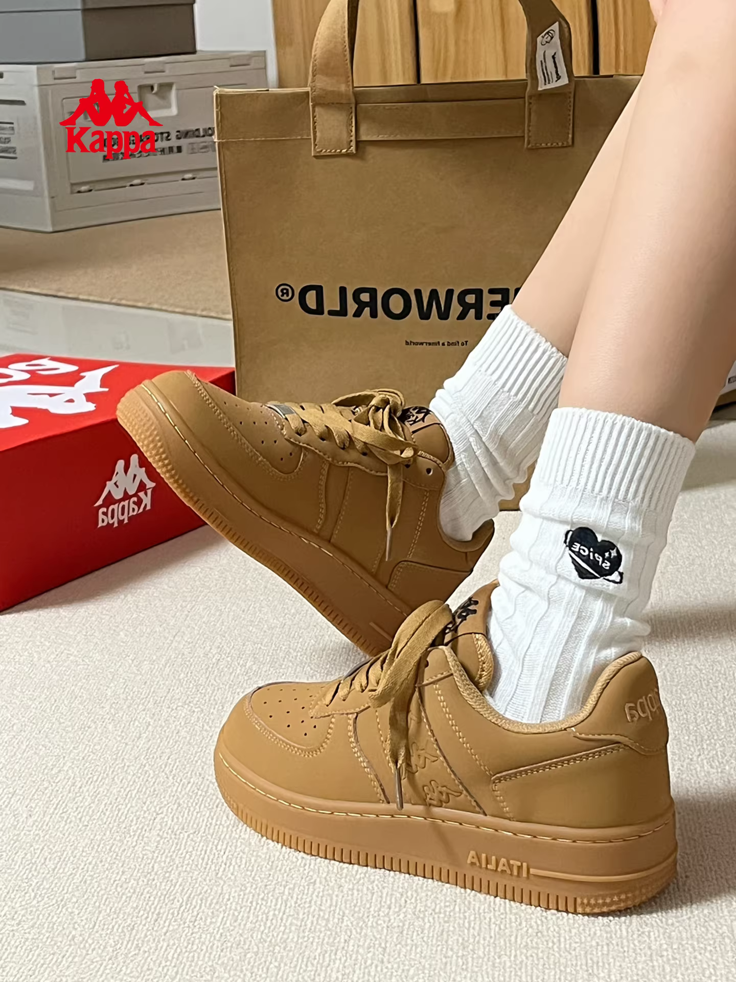 Giày thể thao đế dày Kappa dành cho nữ, giày trắng cổ điển mùa đông 2025, giày thể thao đa năng, phong cách độc đáo.