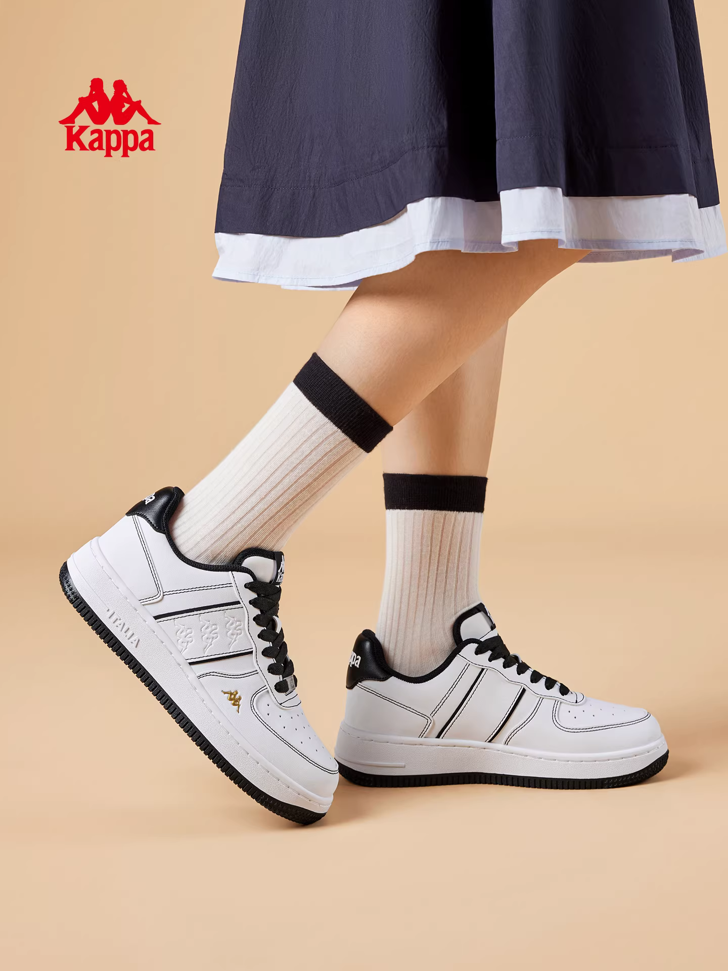 Giày thể thao nữ Kappa đế dày màu trắng mùa đông 2025 kiểu dáng mới phổ biến, giày thể thao cổ thấp đế mềm phong cách retro