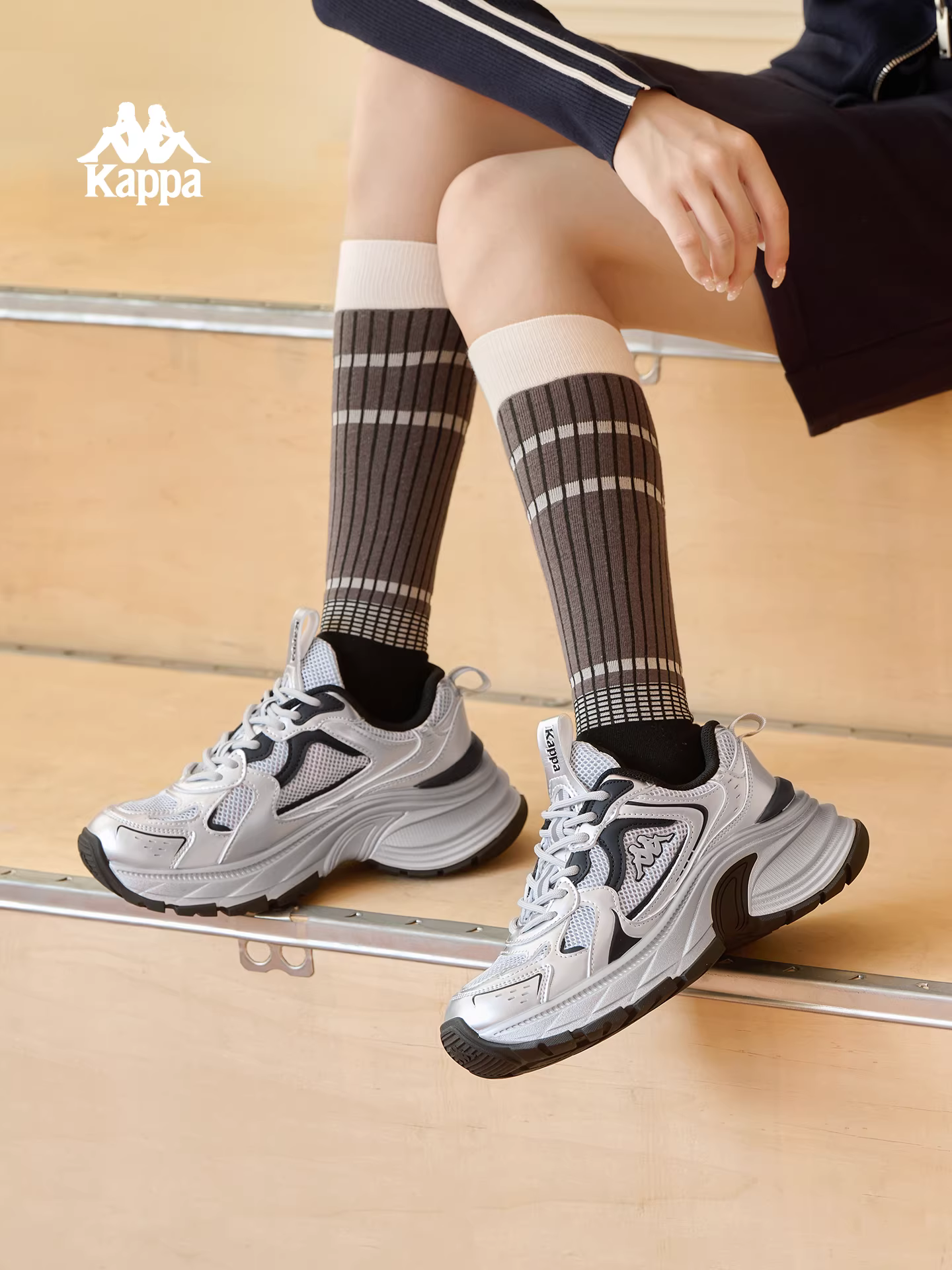 Giày thể thao đế dày Kappa dành cho nữ mùa đông 2025, giày sneaker đế mềm tăng chiều cao, thời trang, phong cách thường ngày, màu trắng