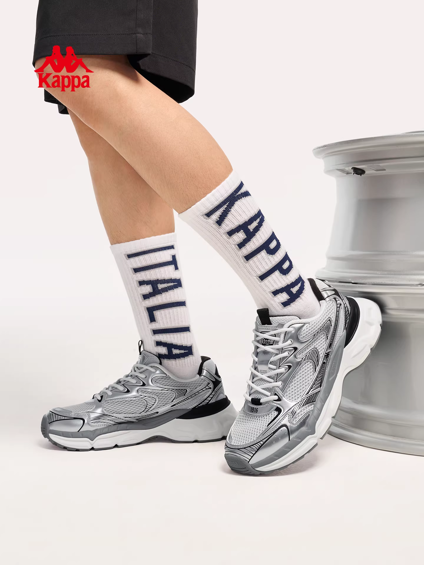 Giày thể thao nam Kappa Silver Hydrogen Rail Dad Shoes mùa đông 2025, kiểu dáng cổ điển, đế dày, tăng chiều cao.