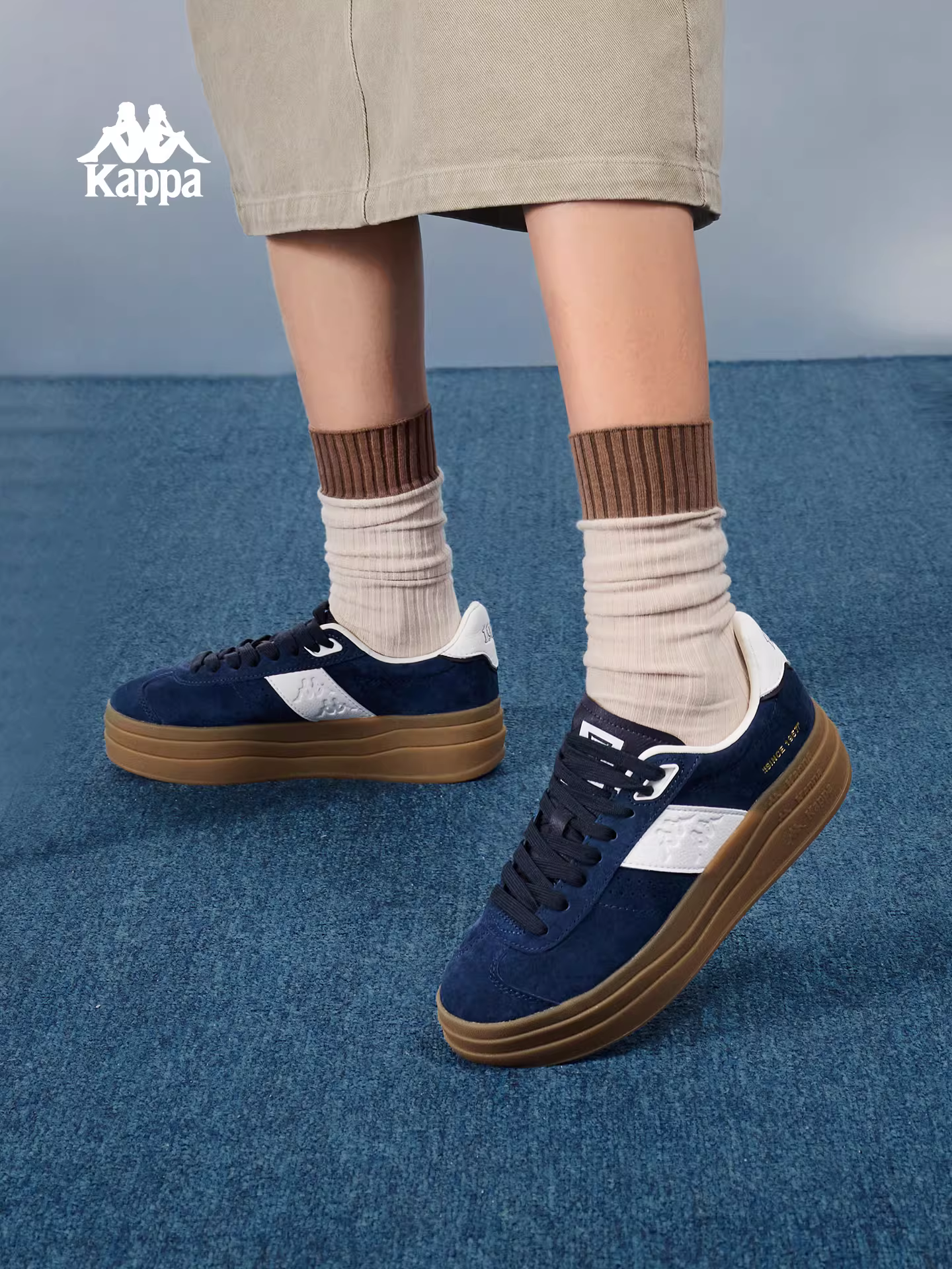 Giày tập luyện đế dày Kappa dành cho nữ, giày thể thao cổ điển mùa đông 2025, giày tăng chiều cao đa năng dành cho người nhỏ nhắn.