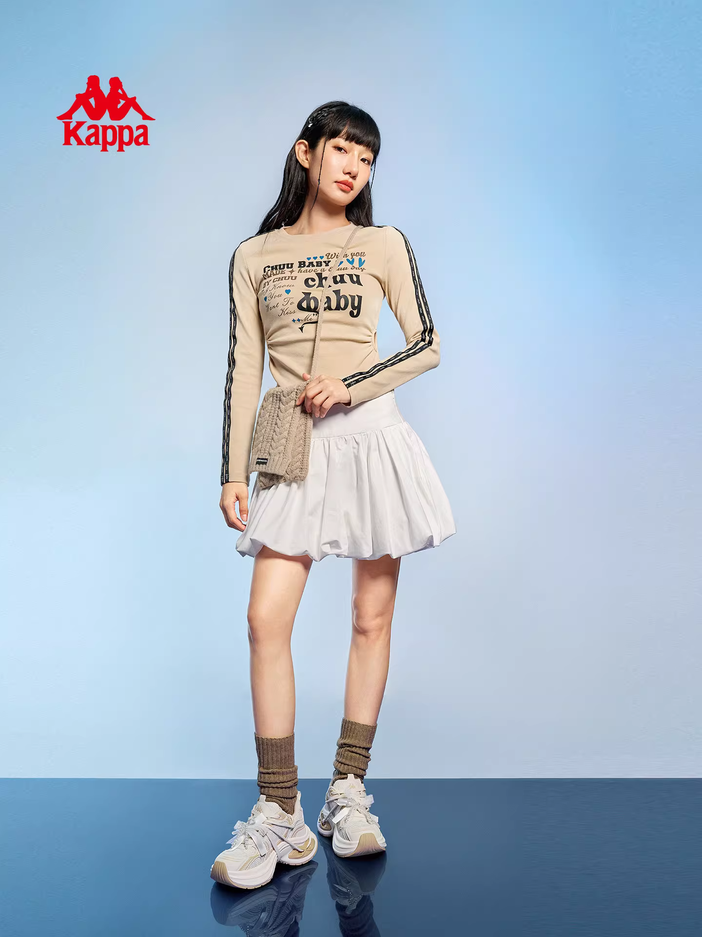 Giày thể thao đế dày tăng chiều cao Kappa dành cho nữ mùa đông 2025, kiểu dáng mới, đa năng, màu trắng, đế mềm.