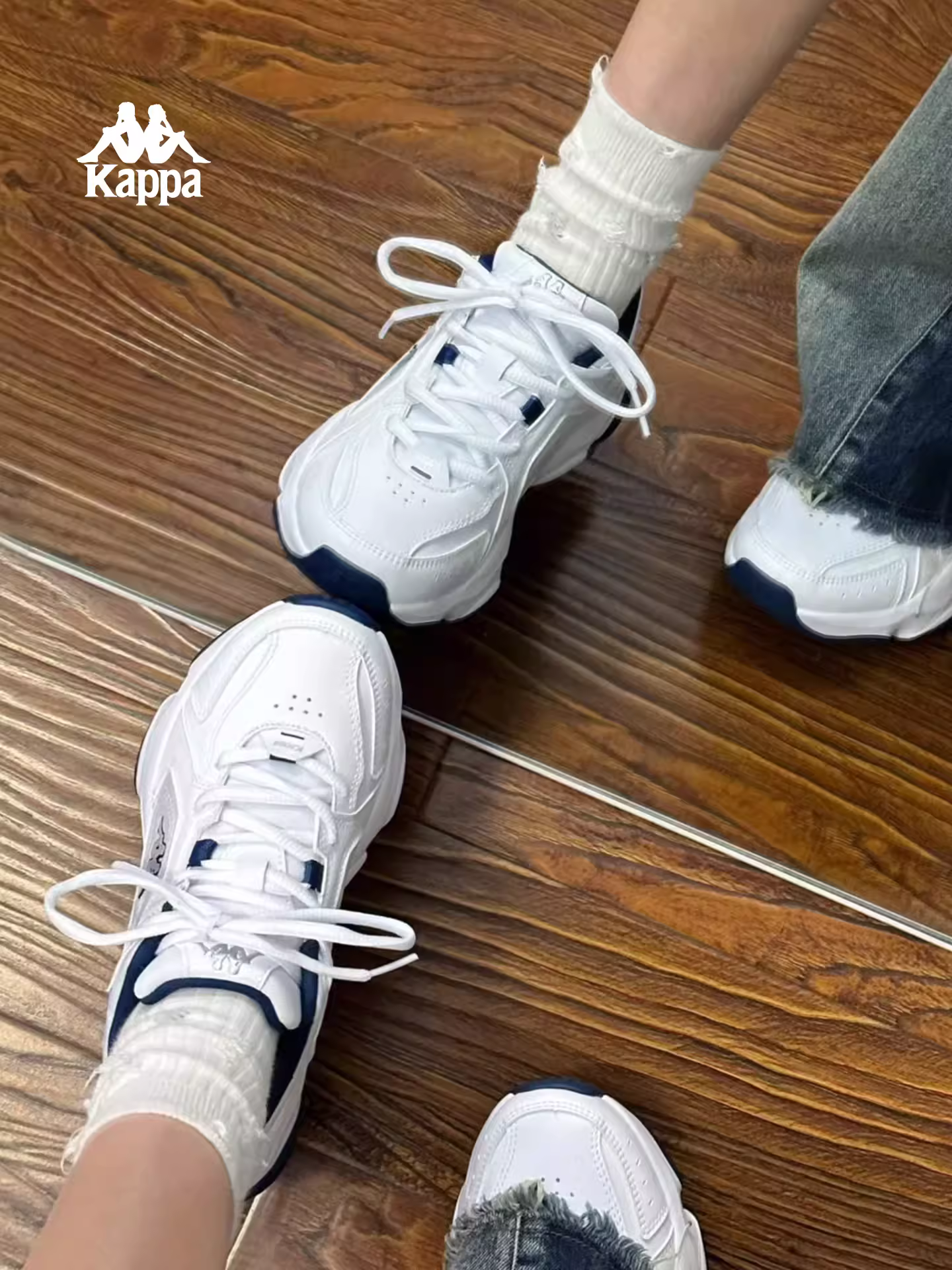 Giày thể thao nữ Kappa đế dày tăng chiều cao kiểu bố mùa đông 2025 mới phong cách retro đa năng màu trắng