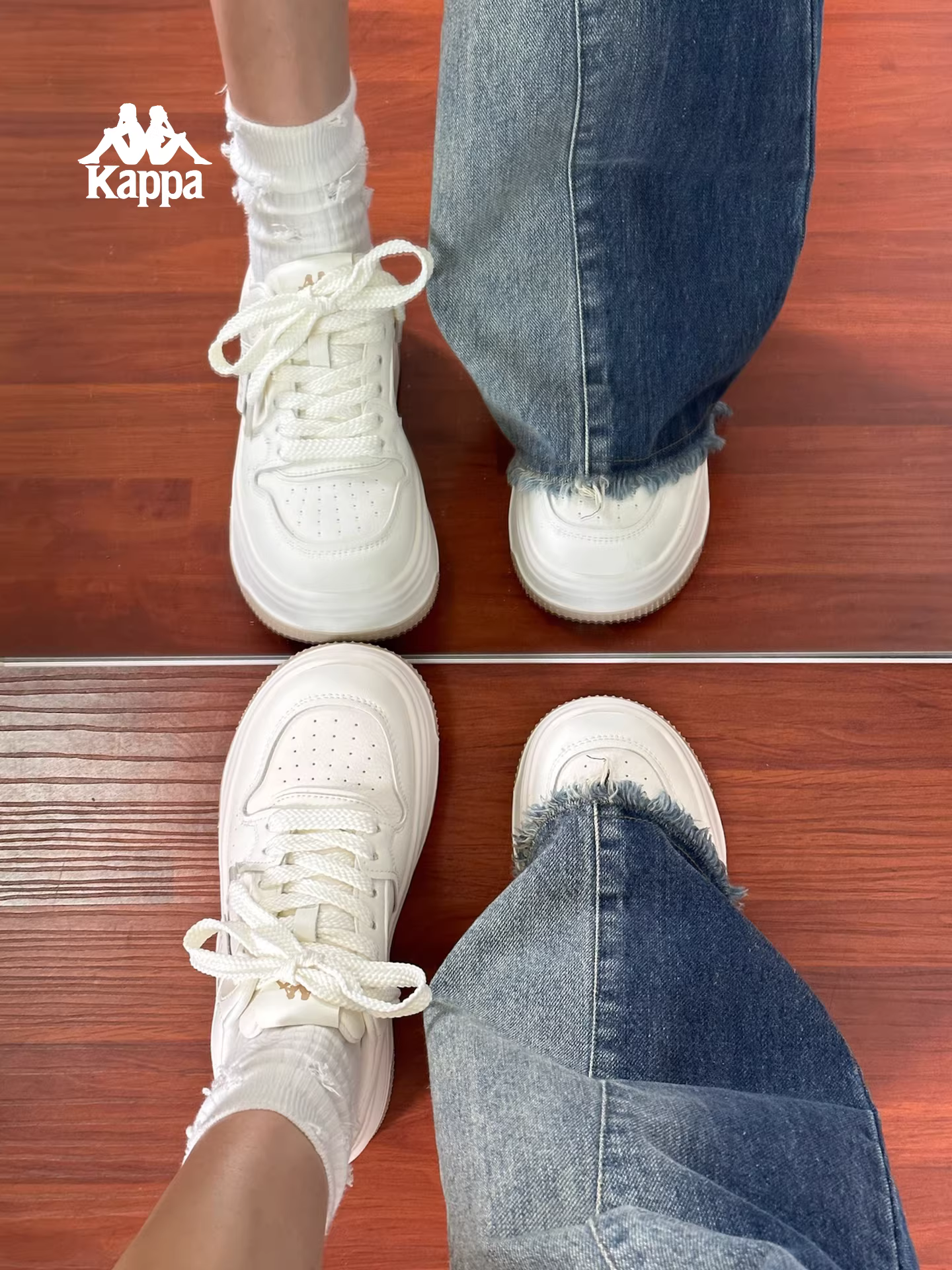 Giày thể thao đế dày tăng chiều cao Kappa dành cho nữ, giày trắng thời trang mùa đông mới 2025, giày thể thao đế mềm