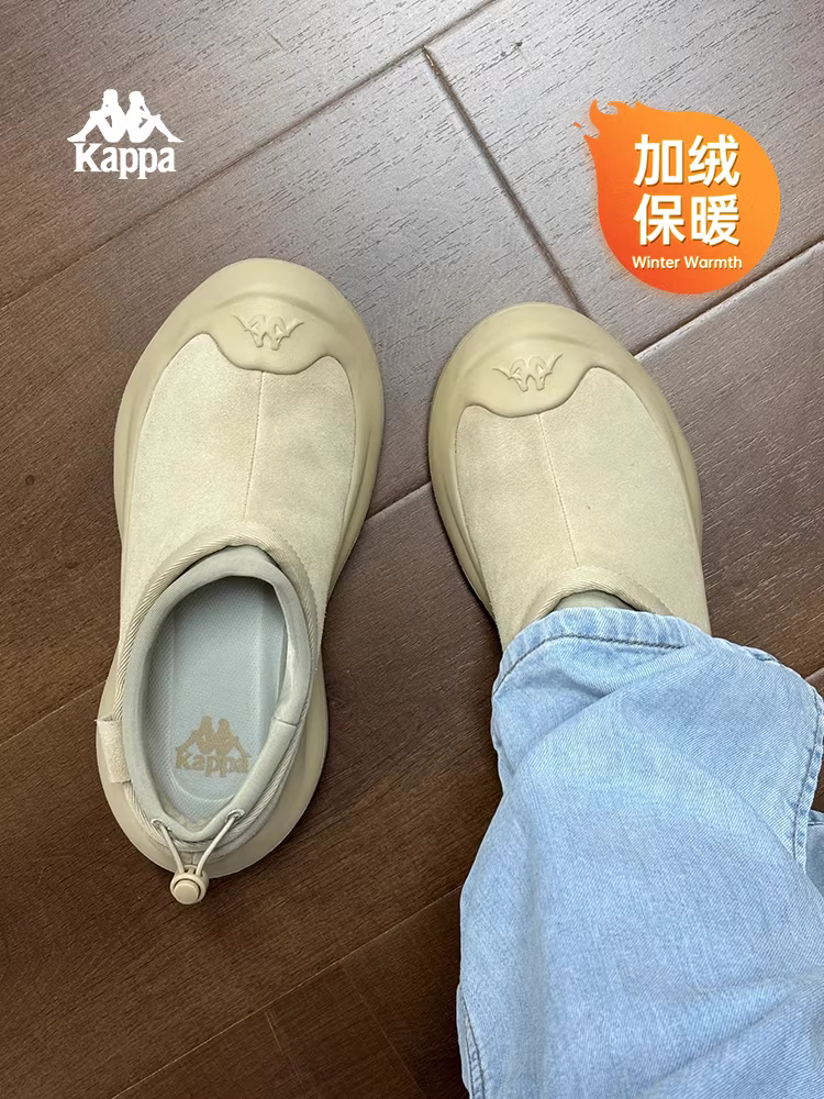 Giày bông giữ ấm lót lông Kappa mùa đông 2025 kiểu dáng mới, phong cách retro, hai lớp bông, kiểu lười, chống trơn, êm như mây