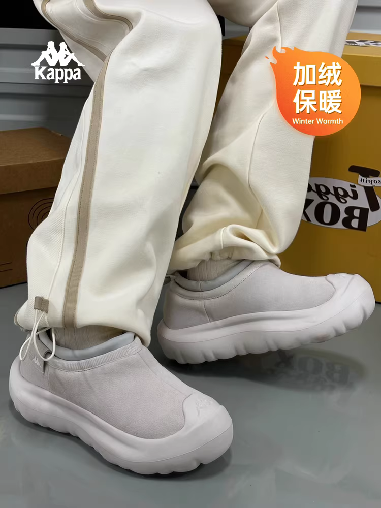 Giày bông giữ ấm lót lông Kappa mùa đông 2025 kiểu dáng mới, phong cách retro, hai lớp bông, kiểu lười, chống trơn, êm như mây